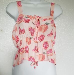 Peach & Pink Grapefruit Print Peplum Tank Top | Boho Summer crop Cami Wildfox M